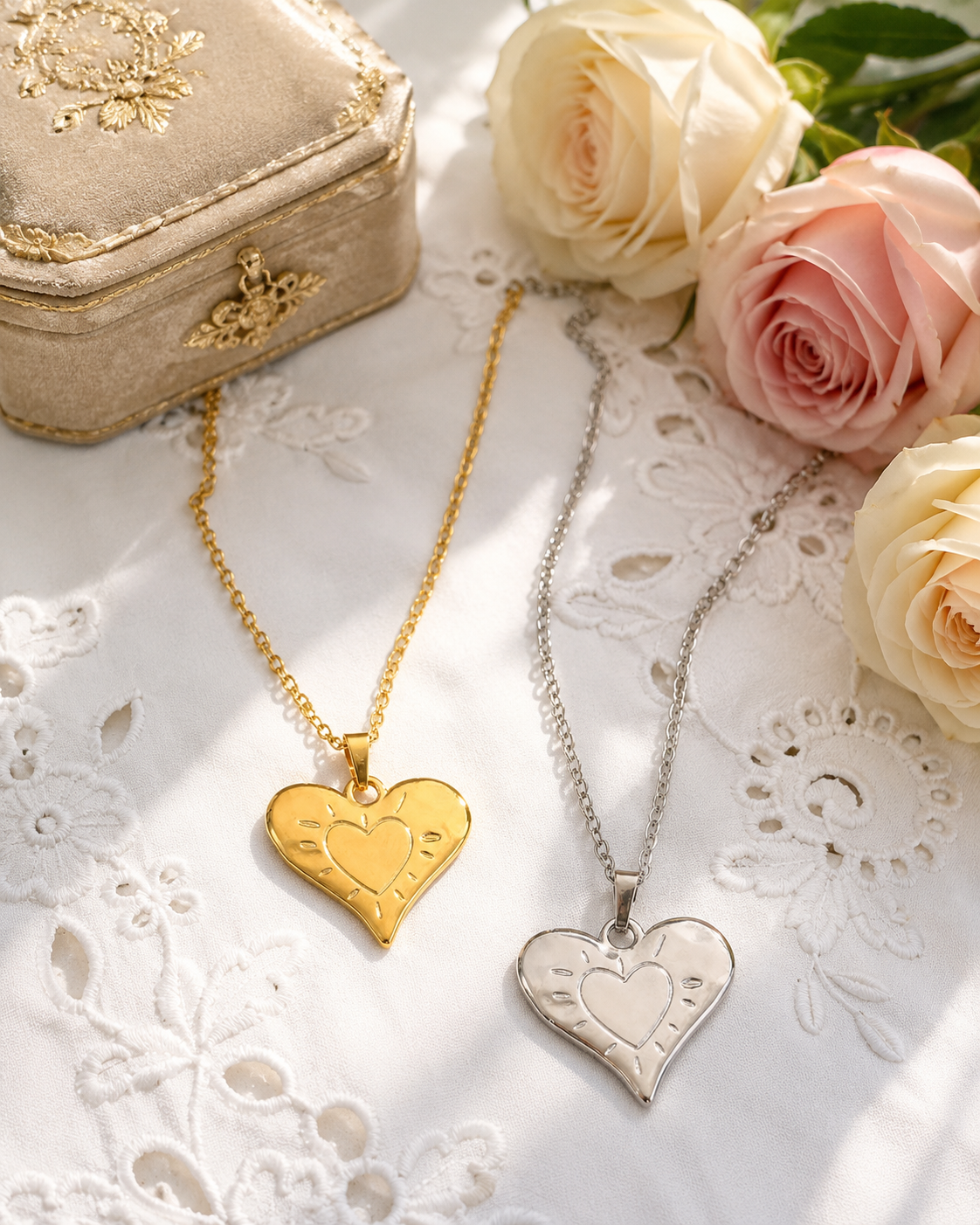 Bohemian Sacred Heart Necklace in 18K Gold-Plated Stainless
