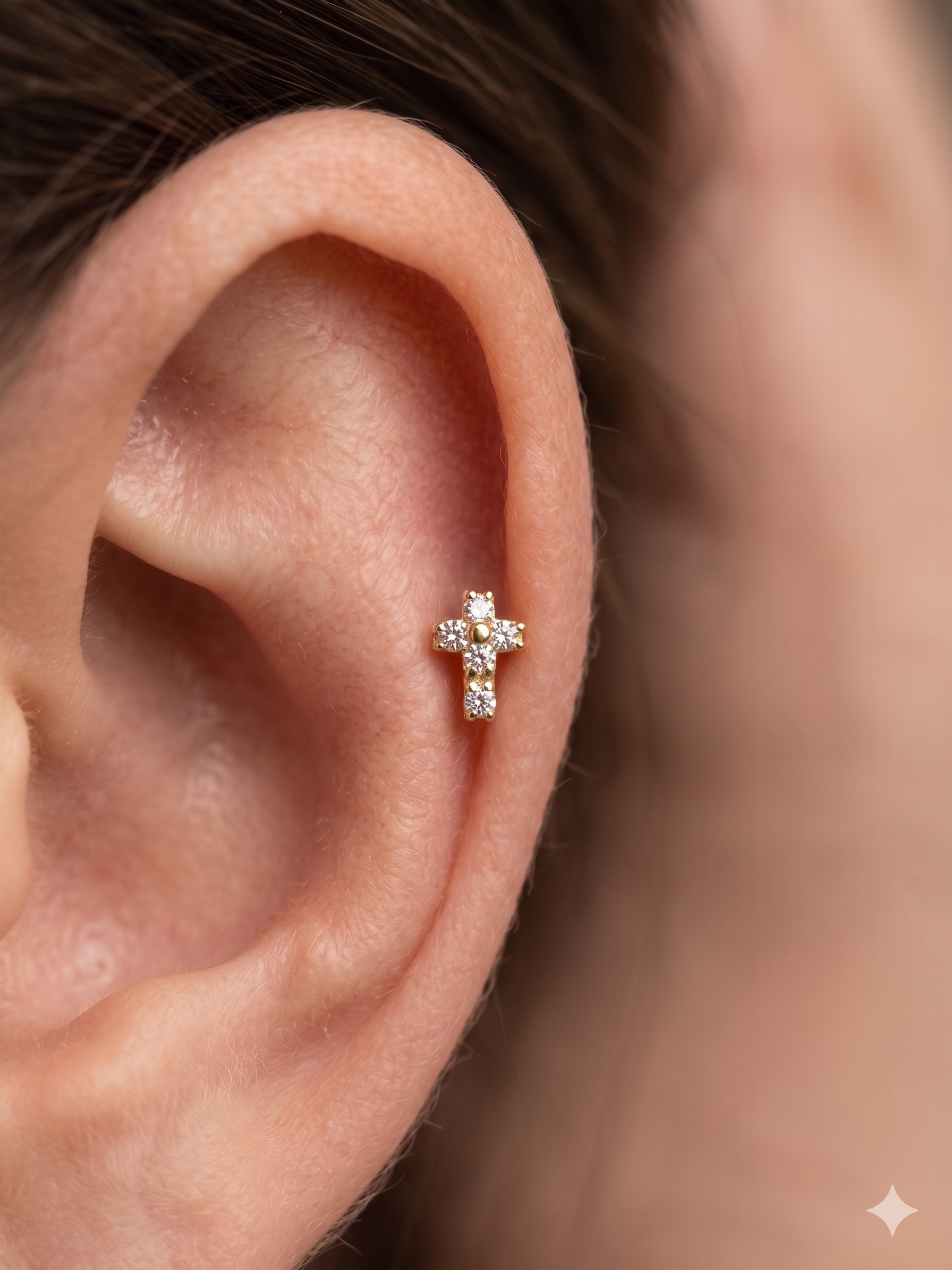 Stainless steel mini cross rhinestone piercing
