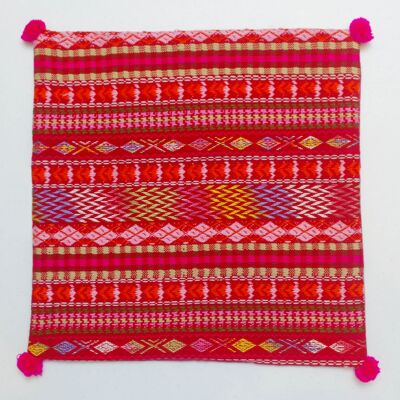 Bohemian Handloom Cotton Cushion Cover - Pink Red 16 ''