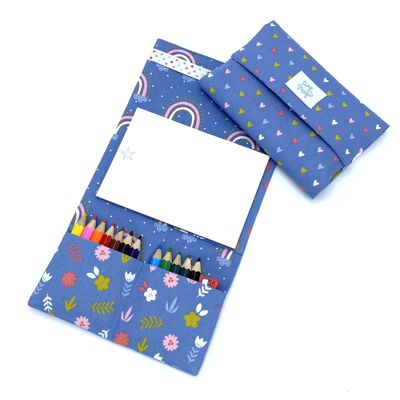 estuche para colorear - azul y corazones