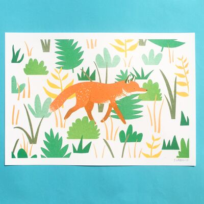 Walking Fox Risograph Print