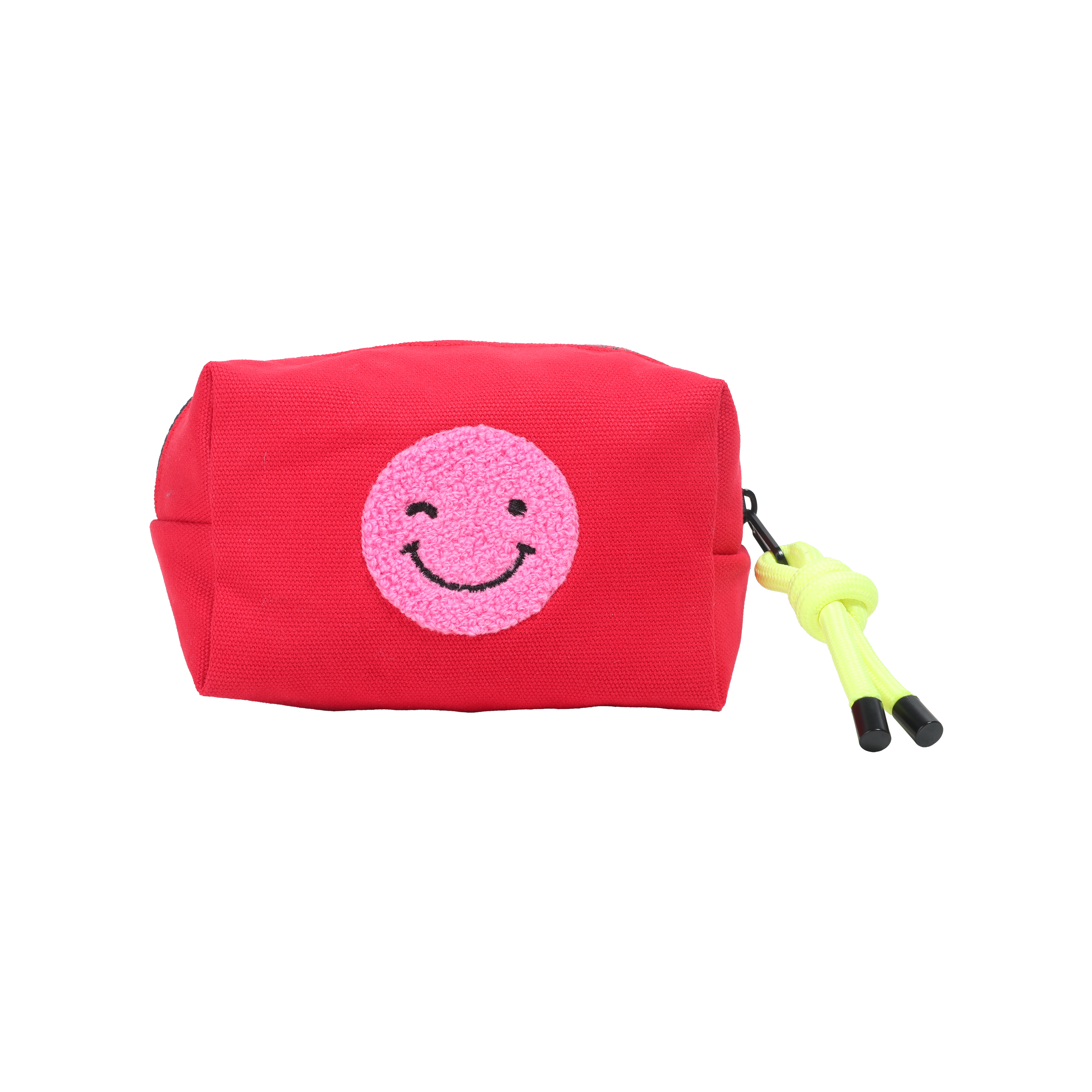 Red Smiley Face Kids Pouch – Cute Canvas Zipper Pouch 15x10x10 cm | School & Travel Organizer for Boys & Girls