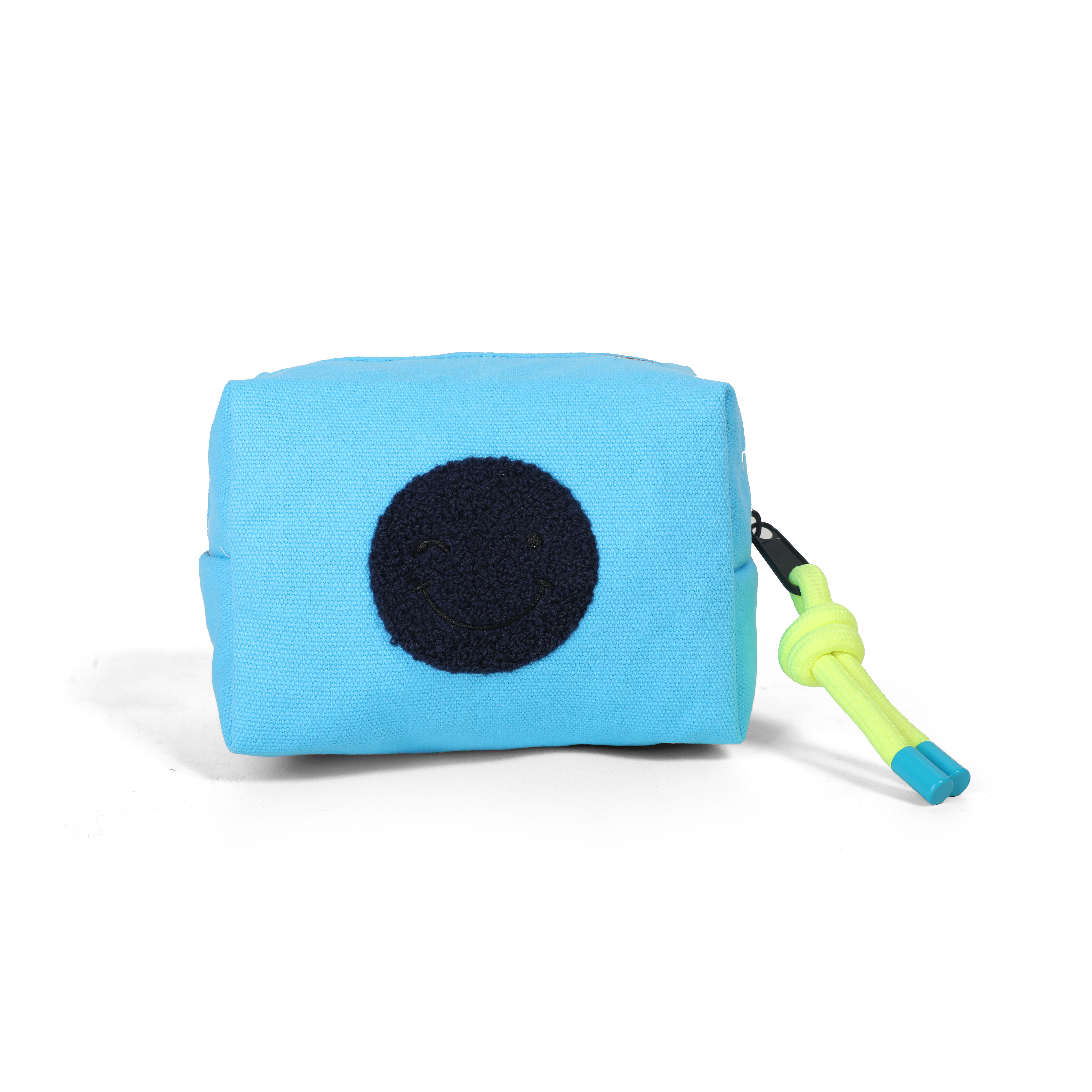 Blue Smiley Face Kids Pouch – Cute Canvas Zipper Pouch 15x10x10 cm | School & Travel Organizer for Boys & Girls