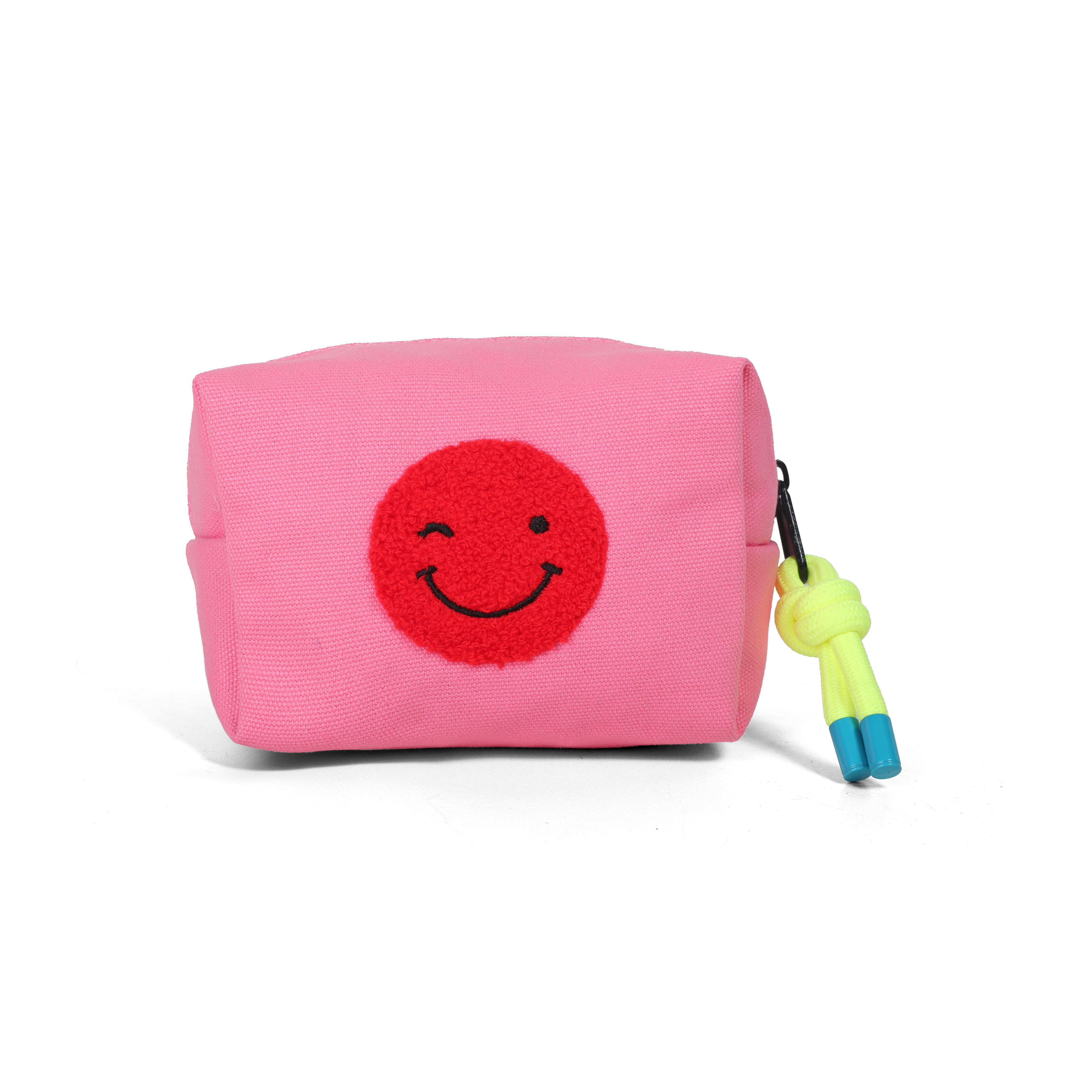 Pink Smiley Face Kids Pouch – Cute Canvas Zipper Pouch 15x10x10 cm | School & Travel Organizer for Girls