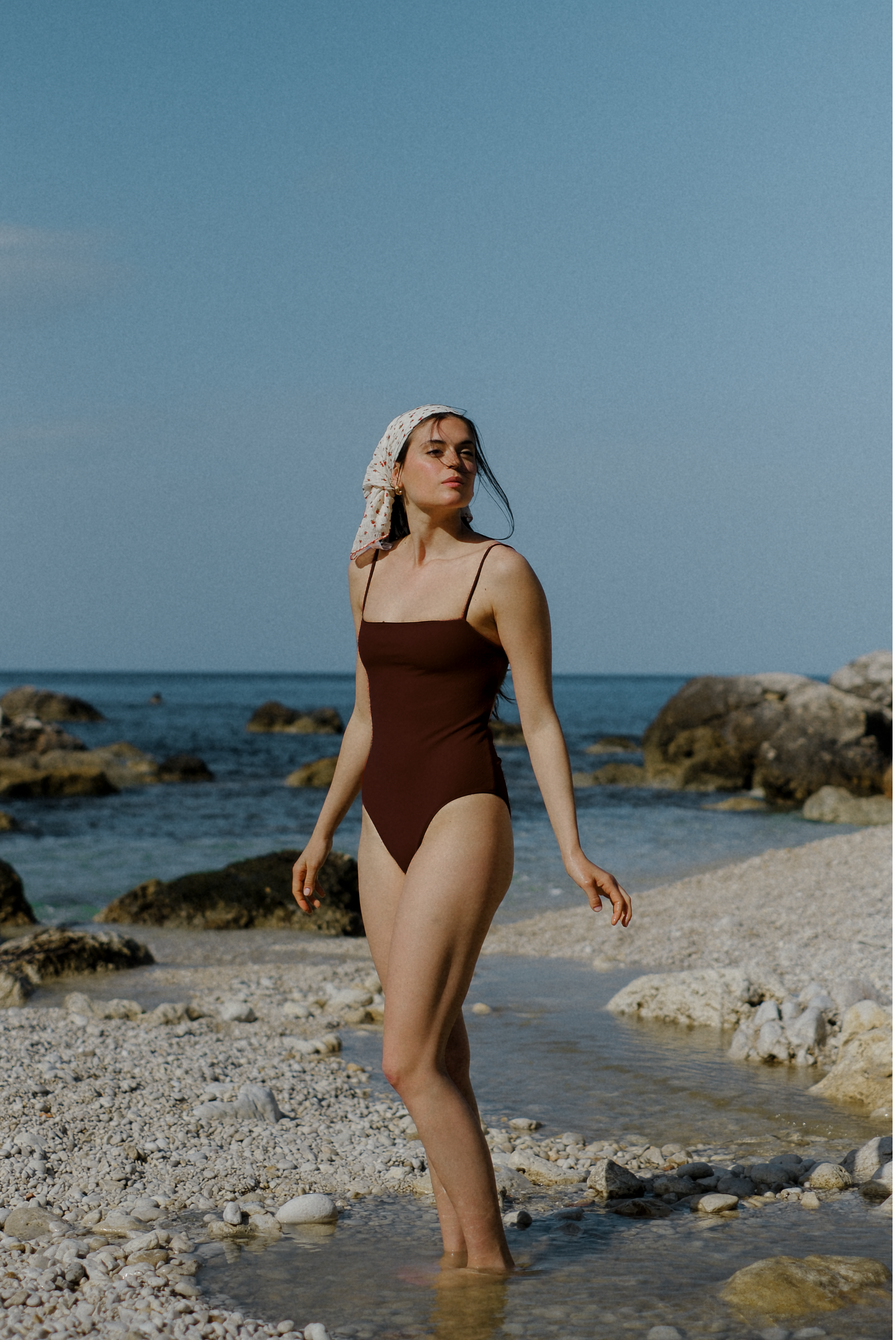 Open Back One-piece Swimsuit - Brown
