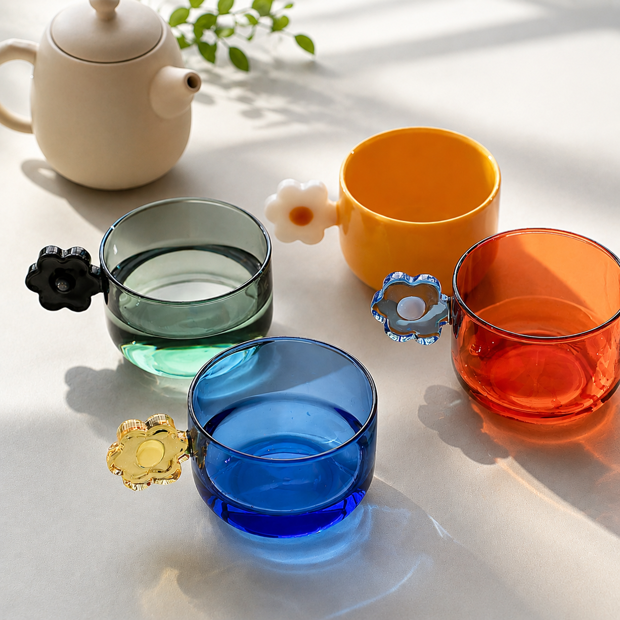 Colorful Flower Handle Glass Mug 200ml