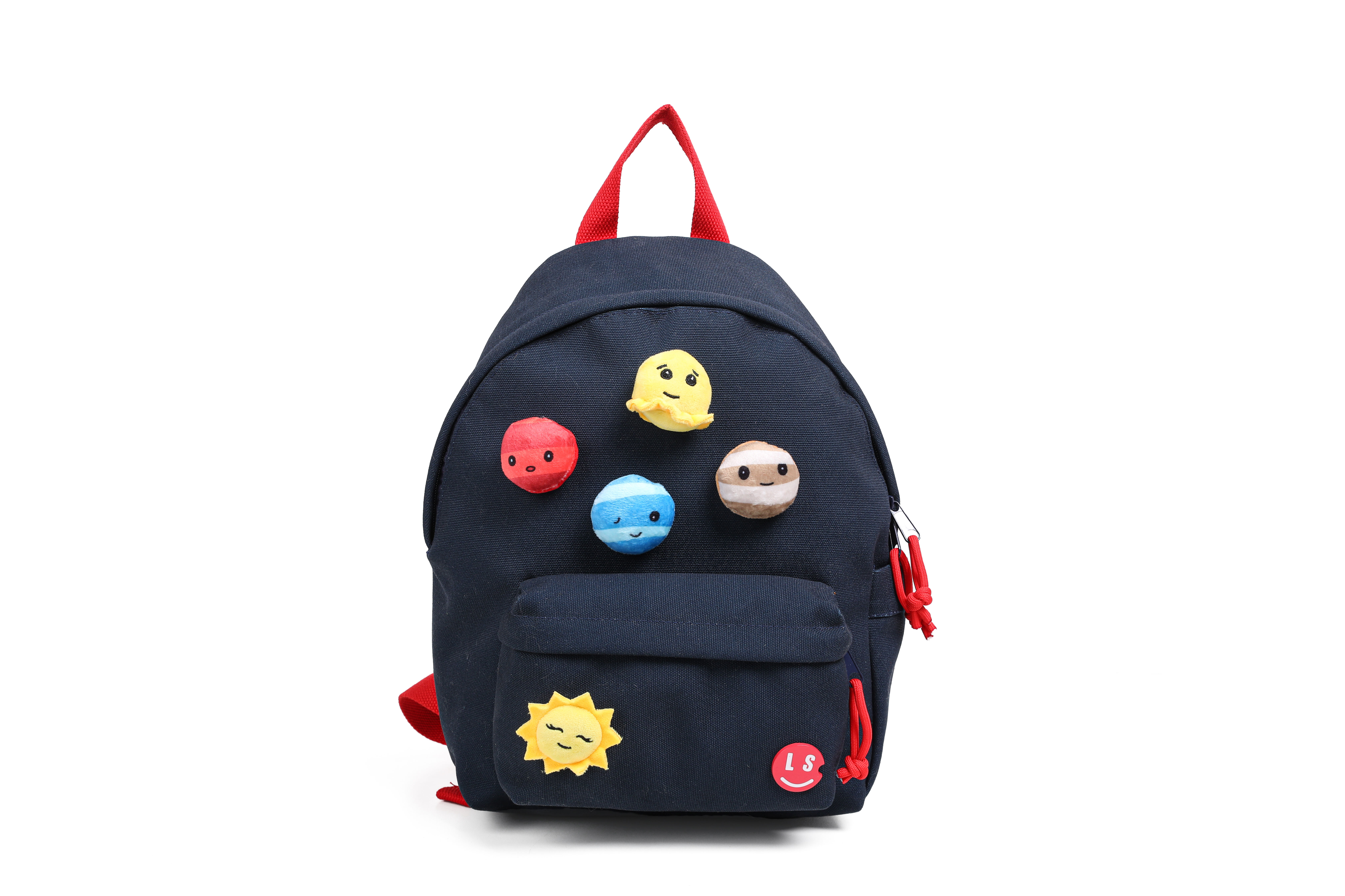 Mochila infantil con diseño de planetas del espacio exterior – Mochila pequeña azul marino para guardería con diseño de sol y planetas en 3D (33 x 16 x 22 cm)
