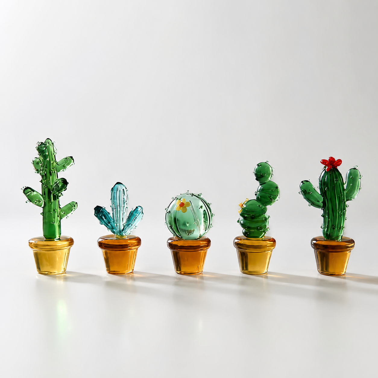 Handmade Glass Cactus Plant Mini Ornament Decor