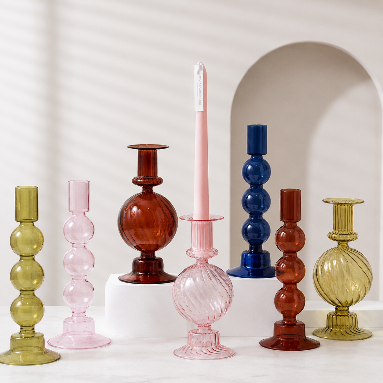 Portavelas de cristal de color – Candelabro de burbujas nórdico