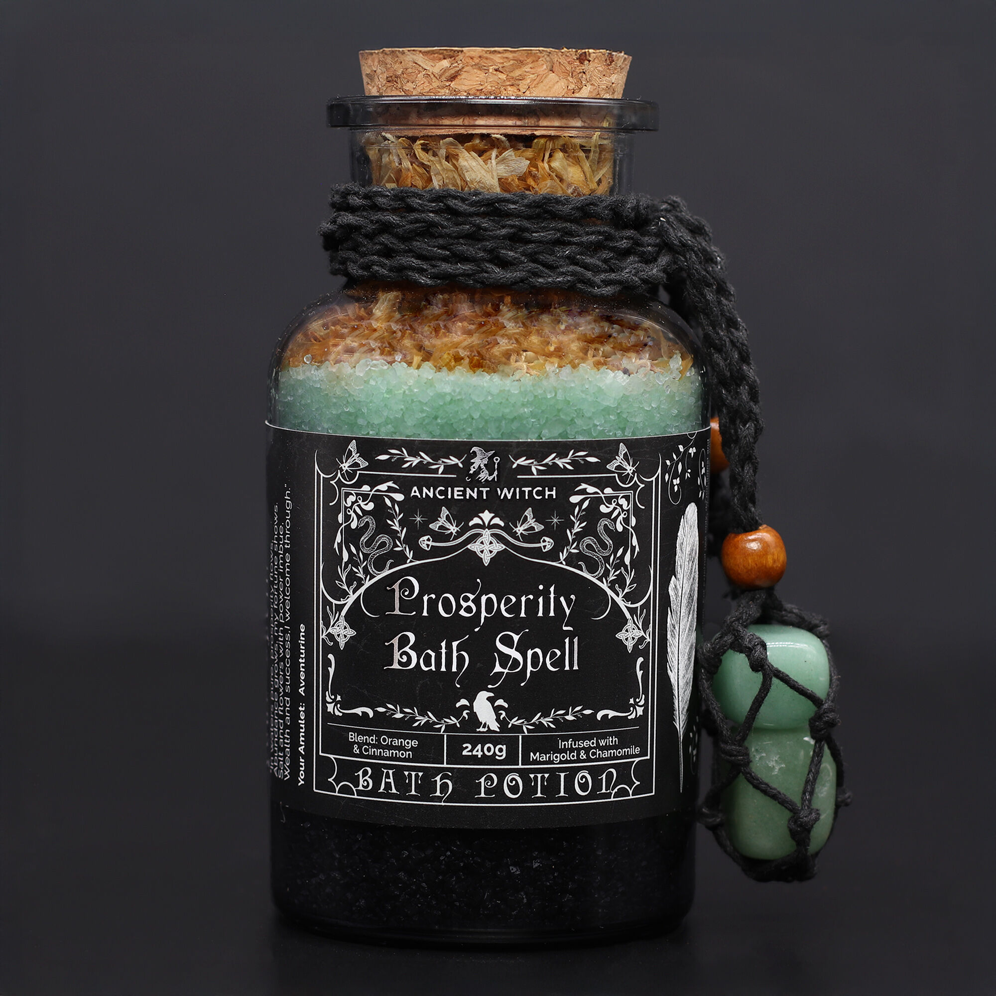 4x Poción de Baño de Bruja Antigua & Amuleto de Cristal de Aventurina - Prosperidad