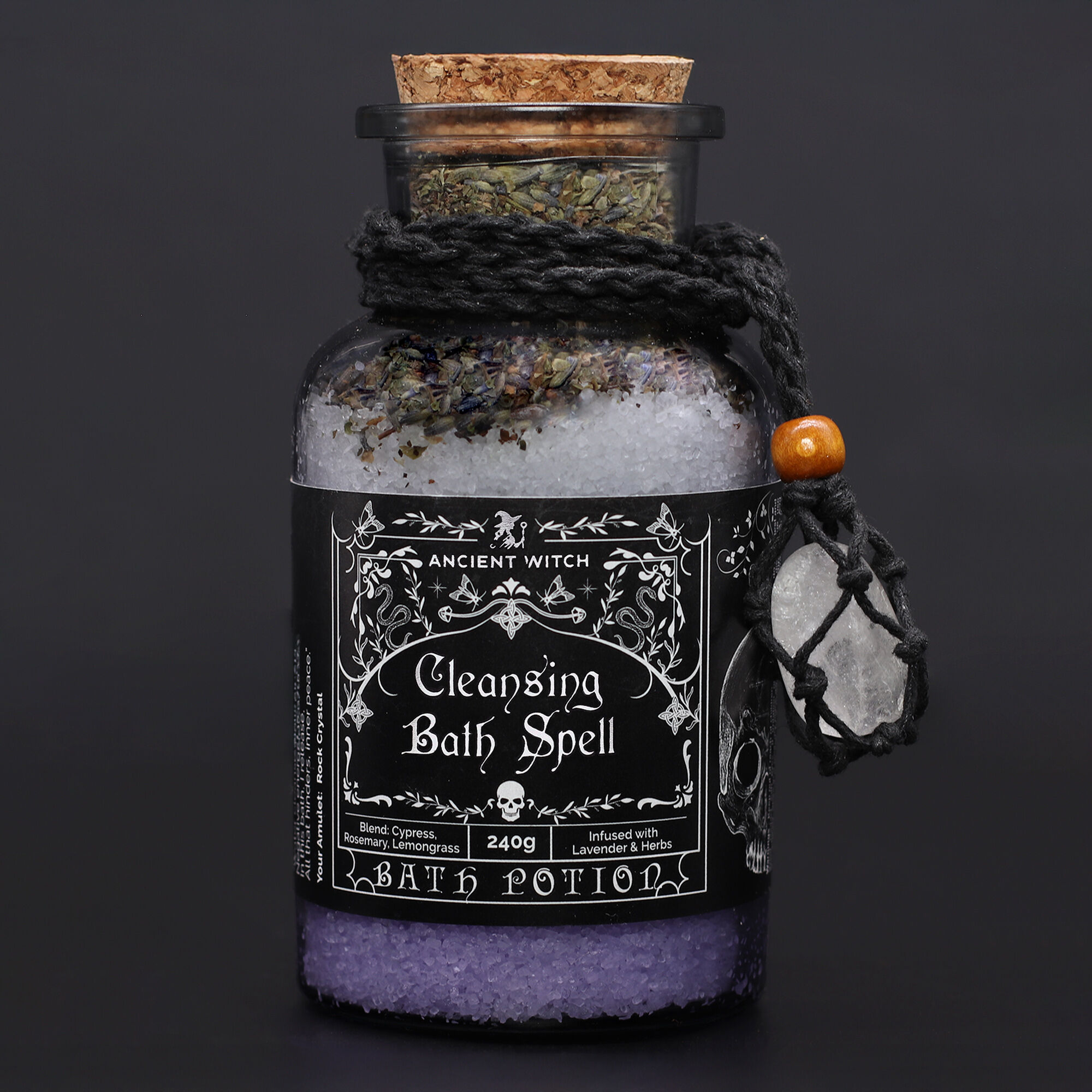 4x Poción de Baño de Bruja Antigua & Amuleto de Cristal de Roca - Purificación