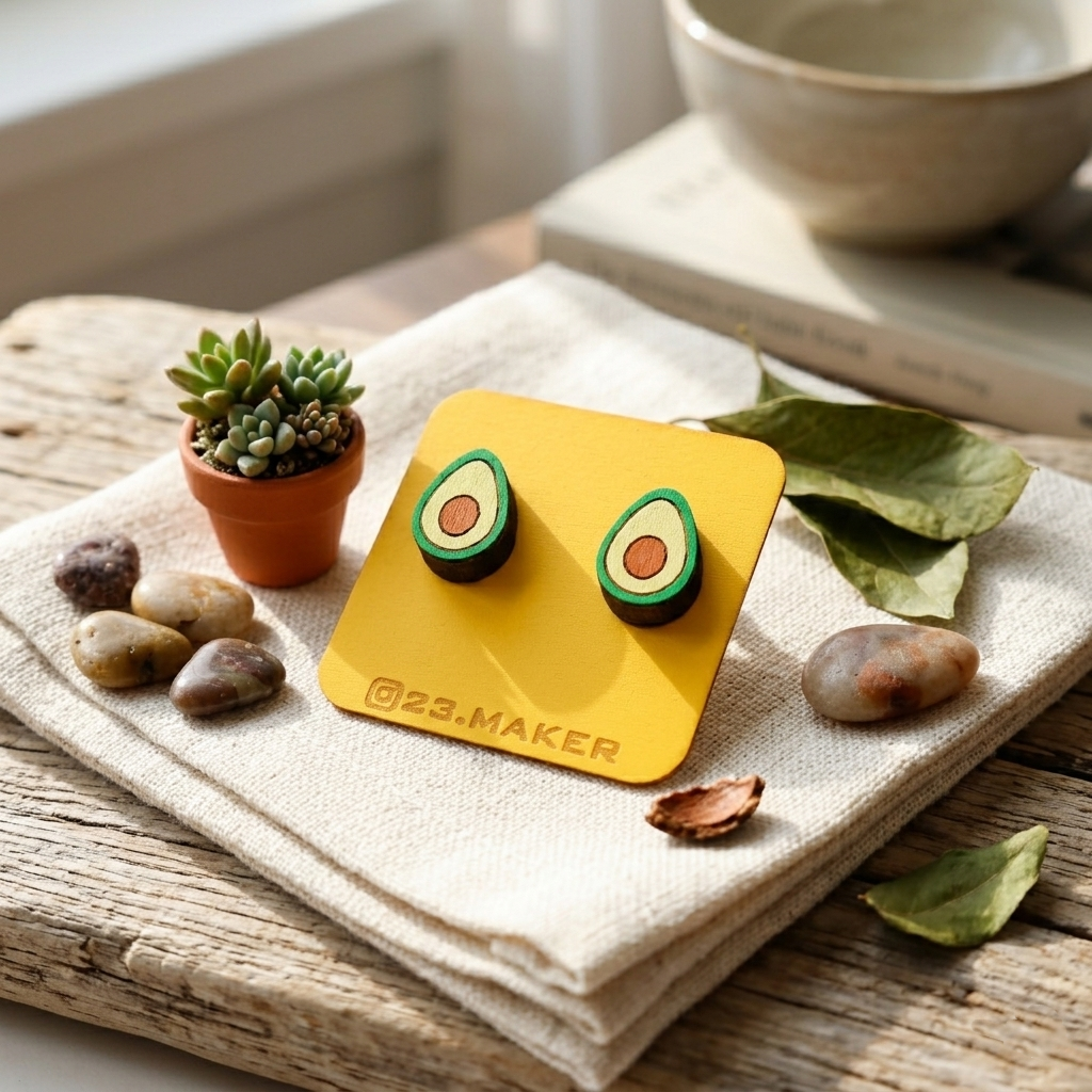 Avocado Wooden Earrings | Fruit Stud Jewelry