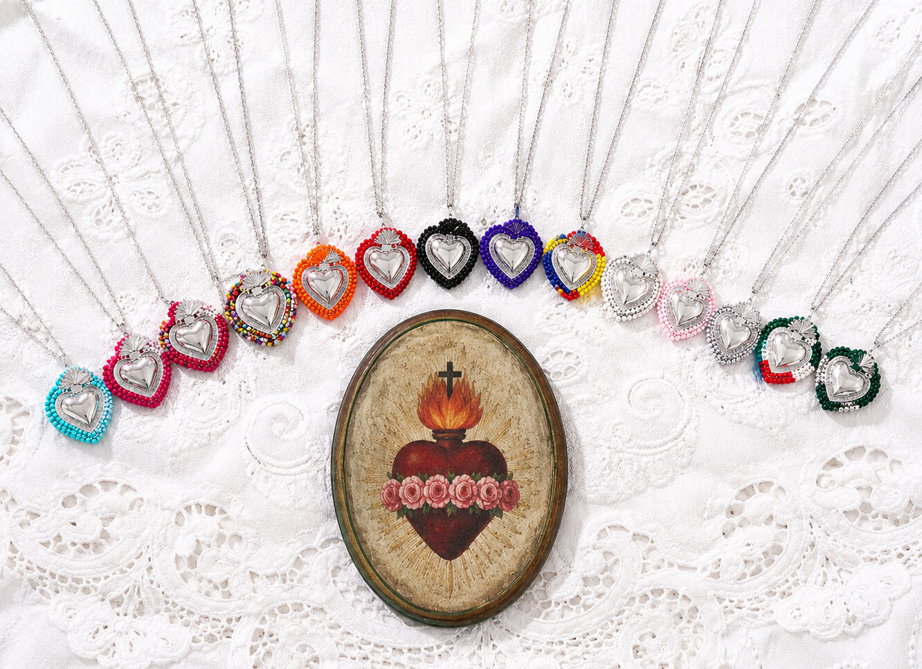 Sacred Heart Necklace with Miyuki Beads