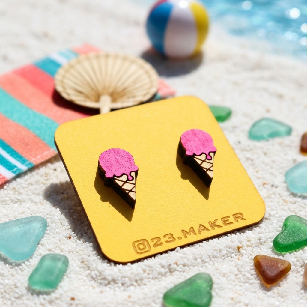 Ice Cream Cone Wooden Earrings | Summer Studs