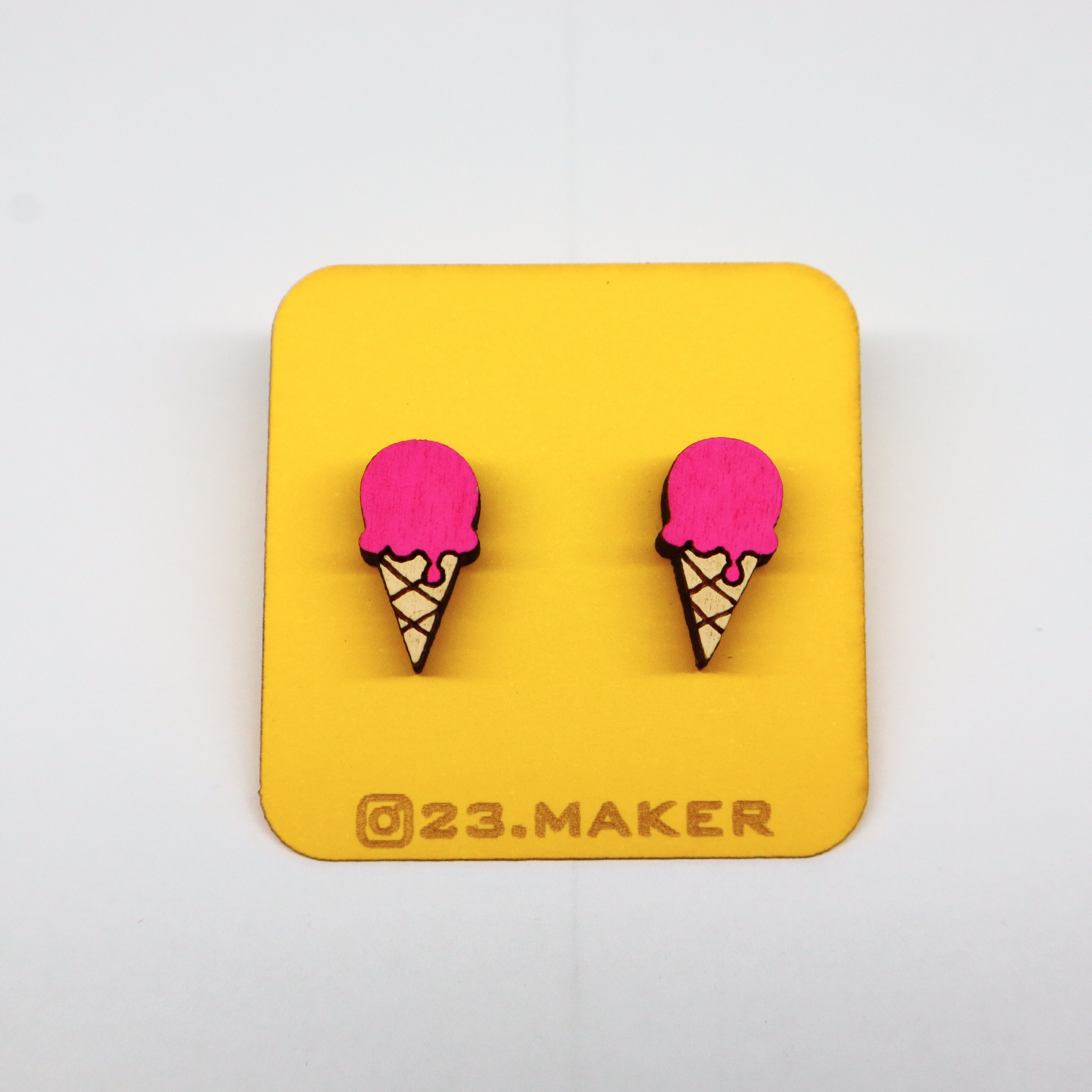 Ice Cream Cone Wooden Earrings | Summer Studs