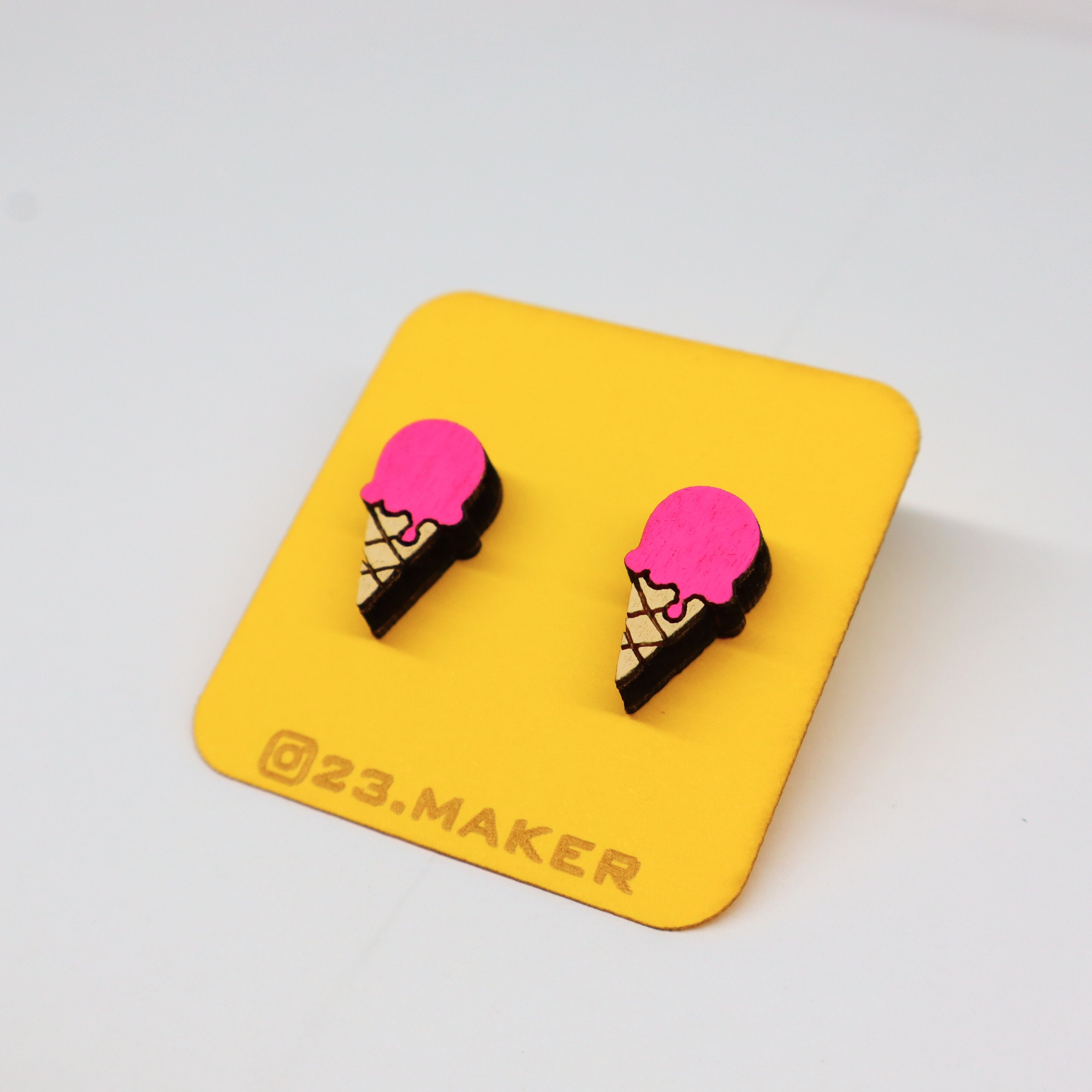 Ice Cream Cone Wooden Earrings | Summer Studs
