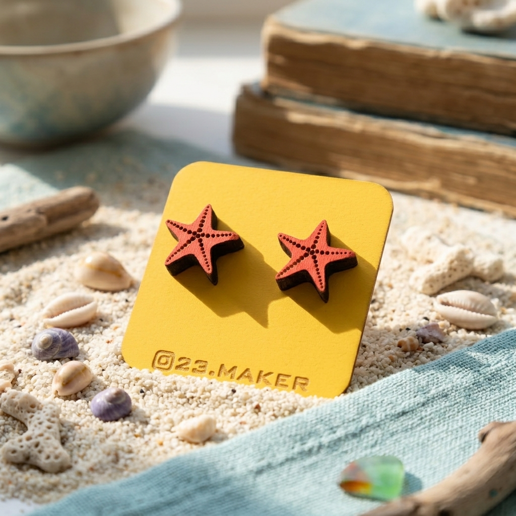 Starfish Wooden Earrings | Beach Stud Jewelry