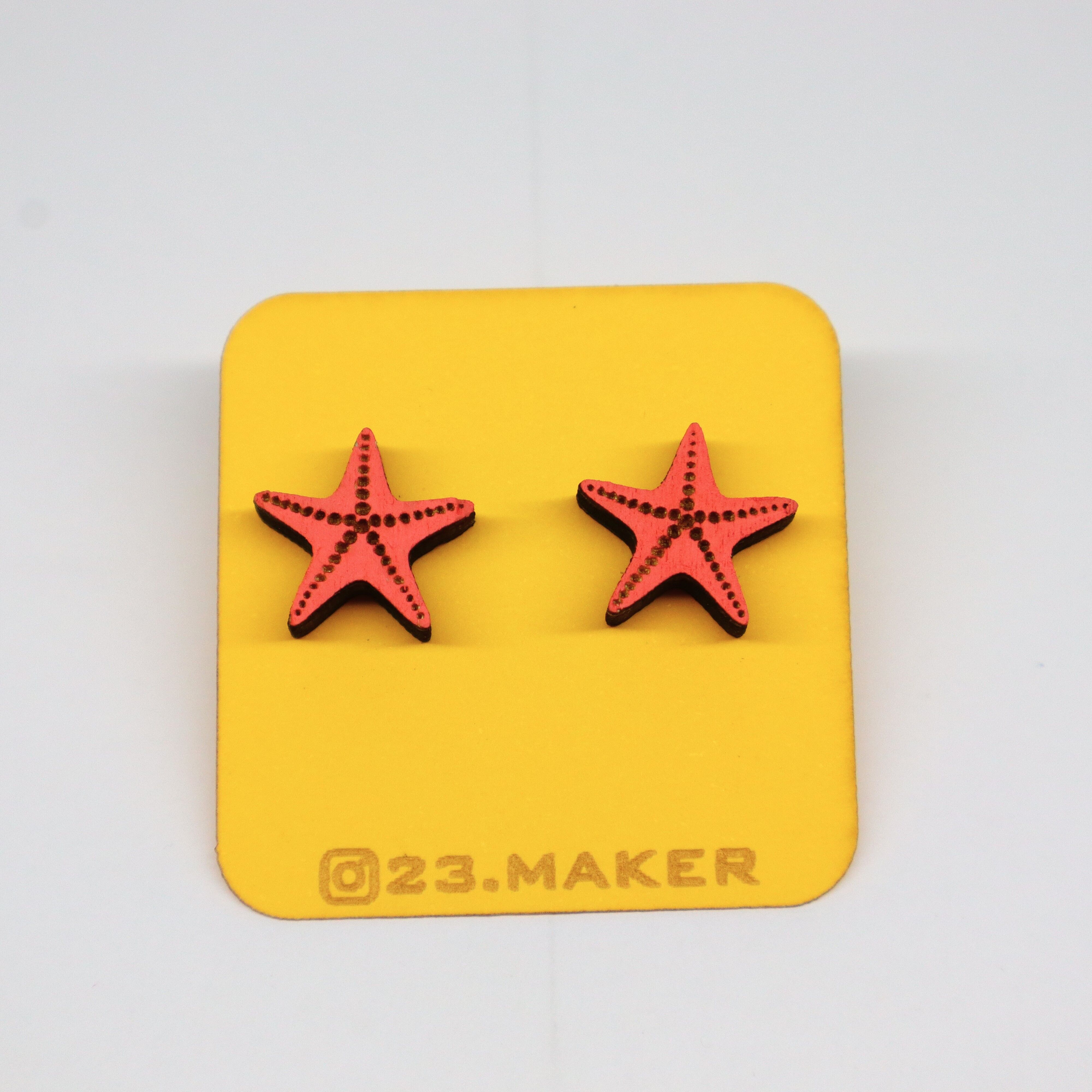 Starfish Wooden Earrings | Beach Stud Jewelry