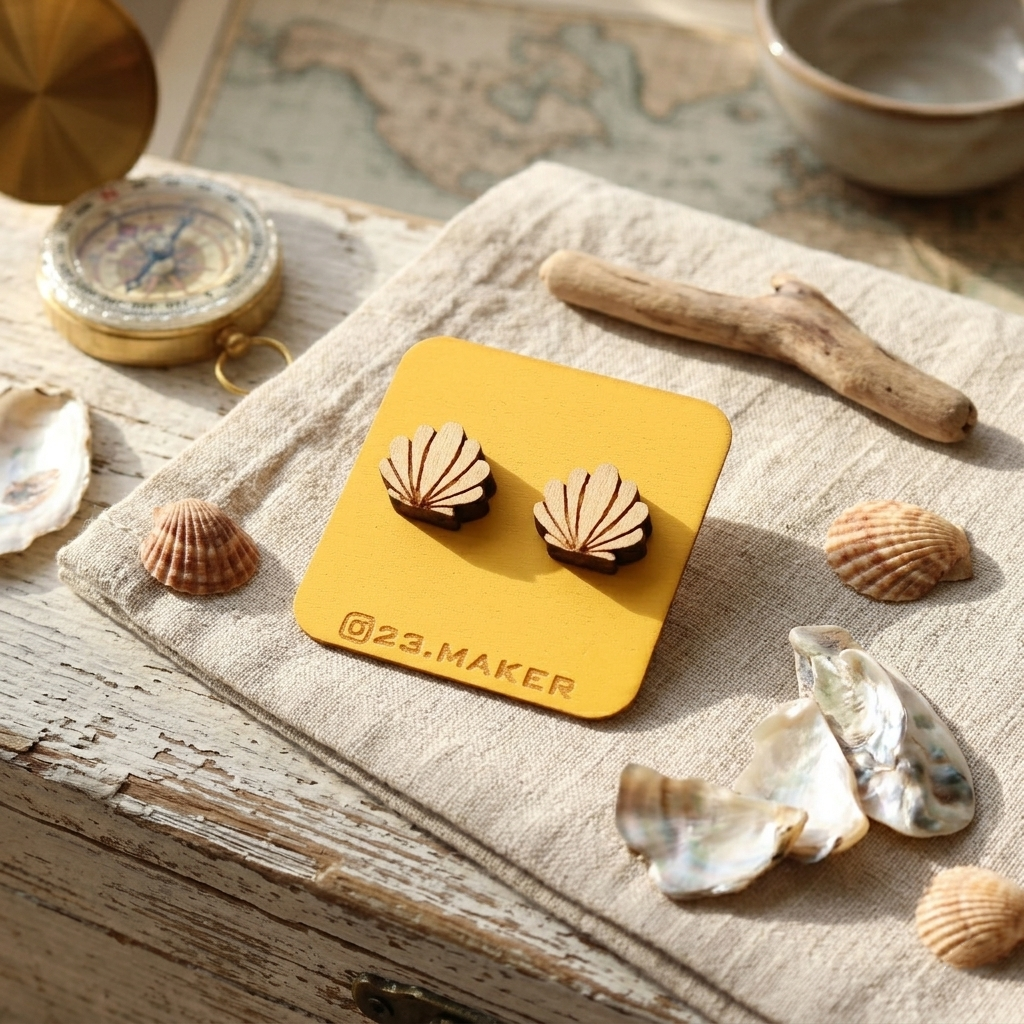 Queen Scallop Shell Wooden Earrings | Coastal Studs
