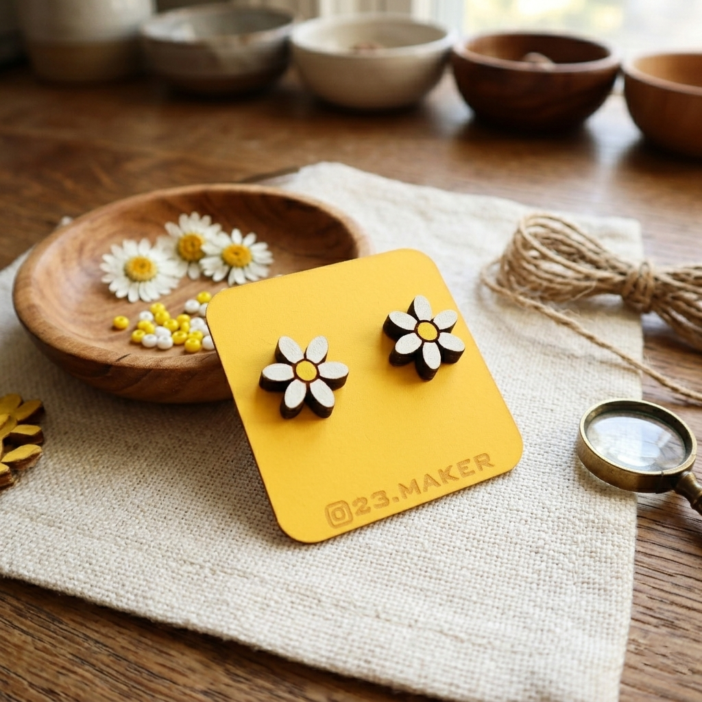 Daisy Wooden Earrings | White Floral Studs