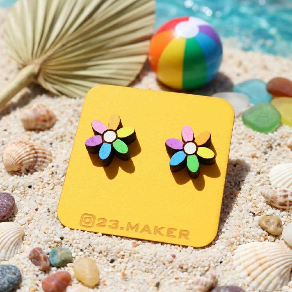 Pastel Daisy Wooden Earrings | Colorful Floral Studs