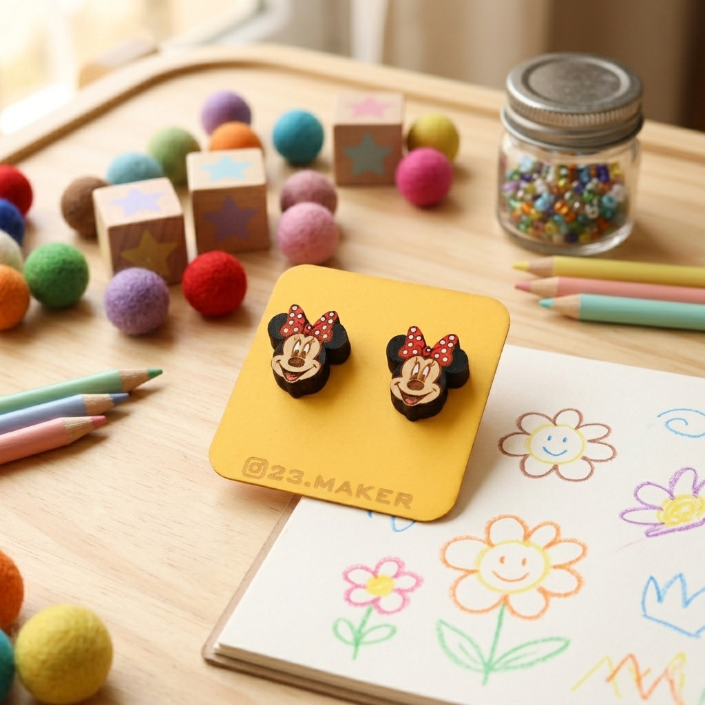 Minnie Mouse Wooden Earrings | Cute Stud Jewelry