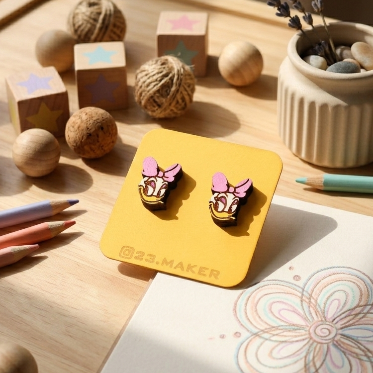 Daisy Duck Wooden Earrings | Cute Stud Jewelry