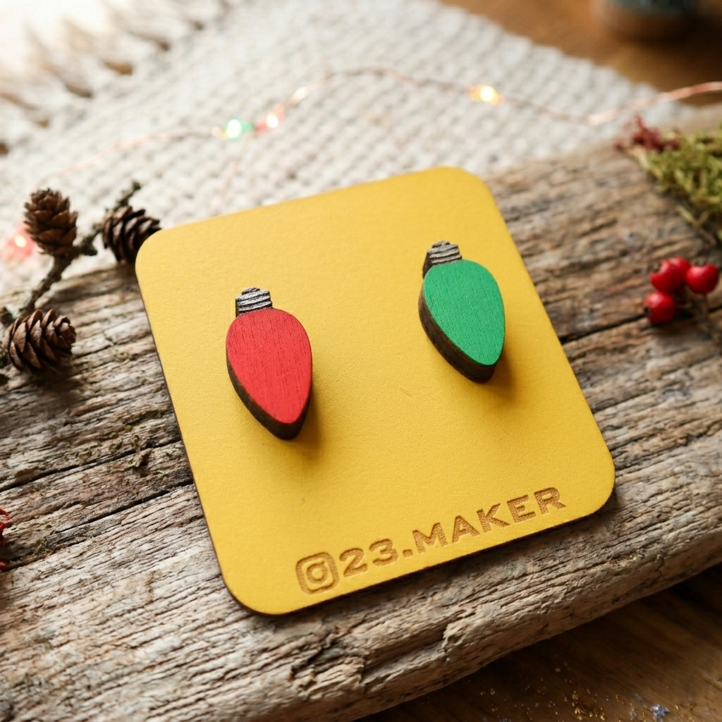 Christmas Light Bulb Wooden Earrings | Holiday Studs