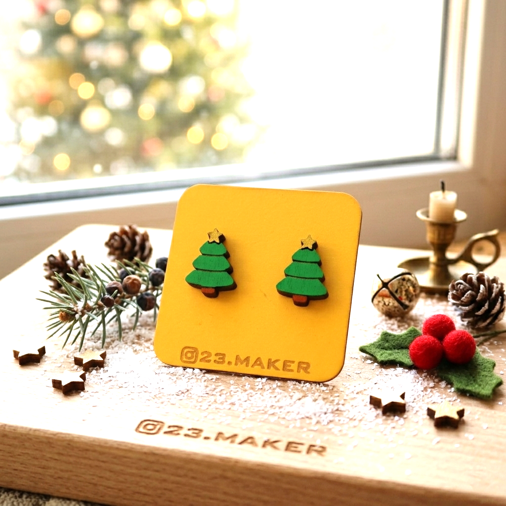 Christmas Tree Wooden Earrings | Holiday Studs