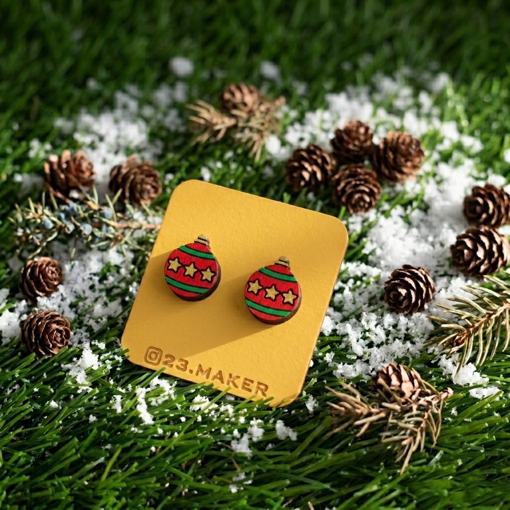 Christmas Ornament Wooden Earrings | Holiday Studs