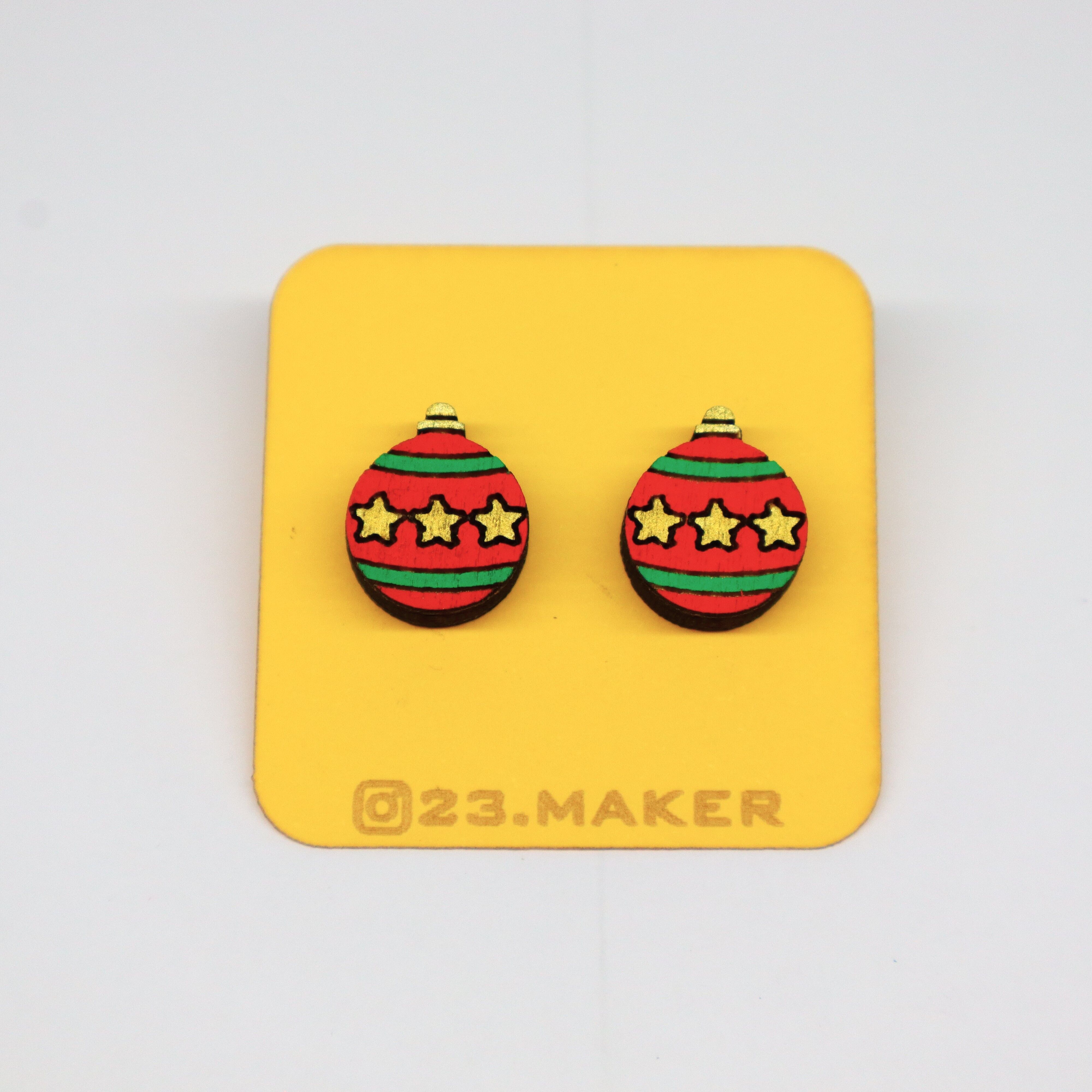 Christmas Ornament Wooden Earrings | Holiday Studs