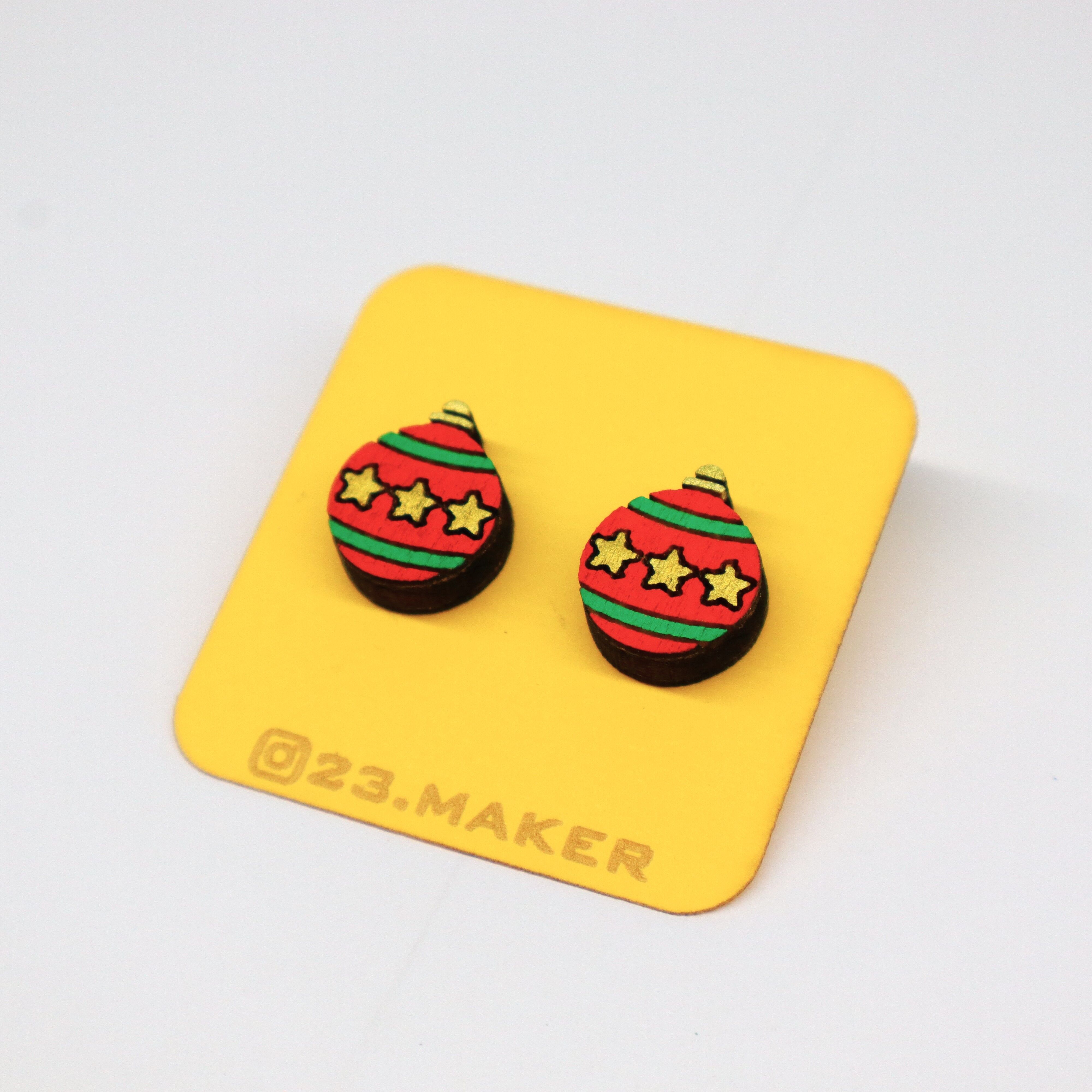 Christmas Ornament Wooden Earrings | Holiday Studs