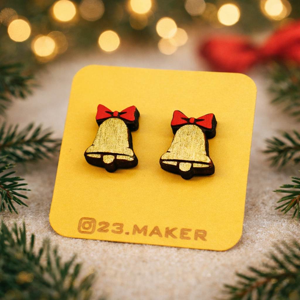 Christmas Bell Wooden Earrings | Holiday Studs