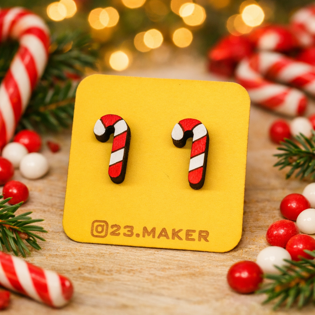 Candy Cane Wooden Earrings | Christmas Studs