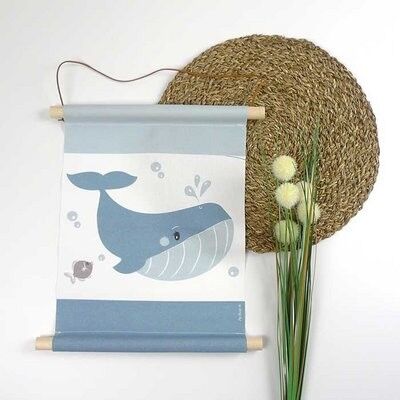 Textielposter walvis blauw kinderkamer