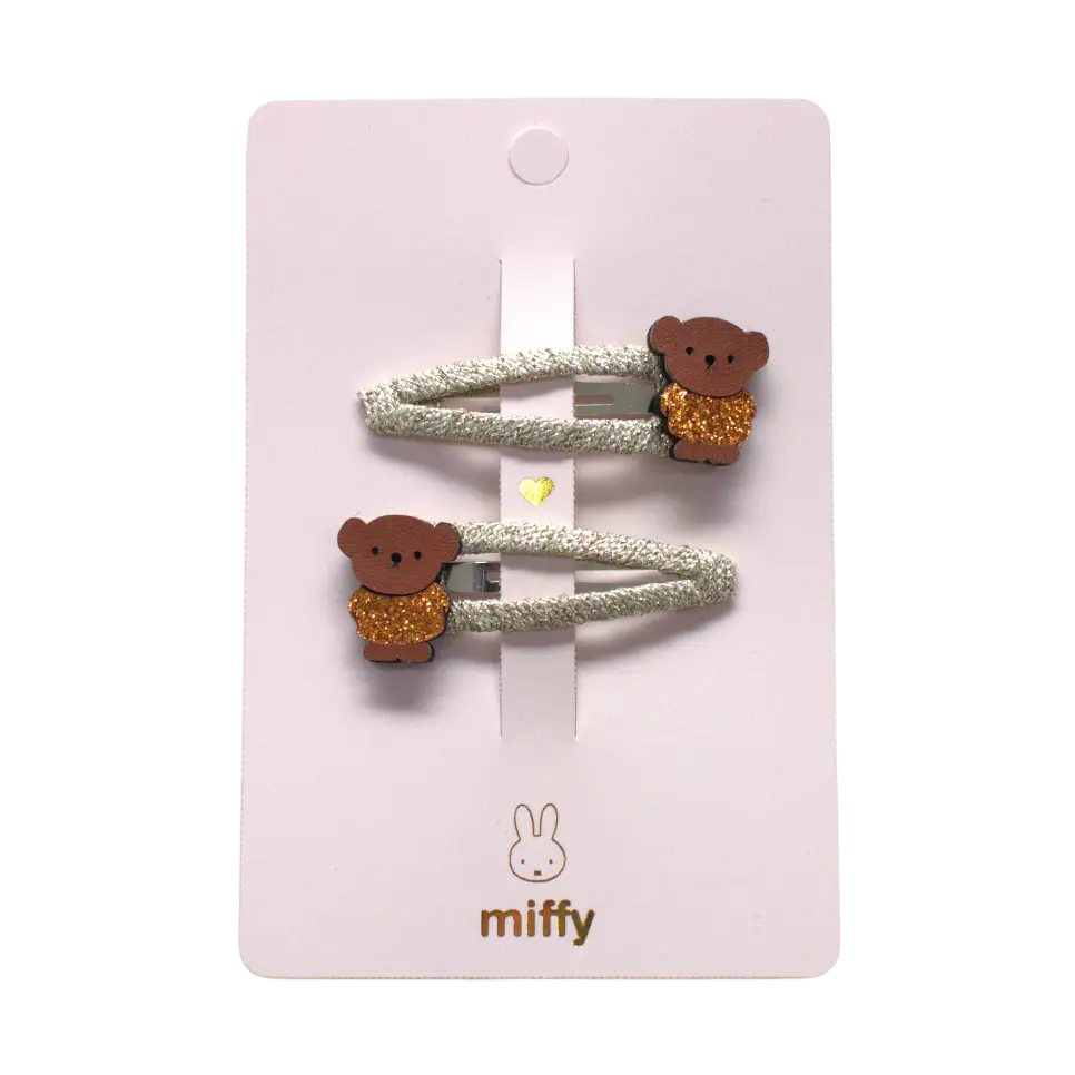 Duo of Boris teddy bear hair clips - Miffy x Yuko B collection.