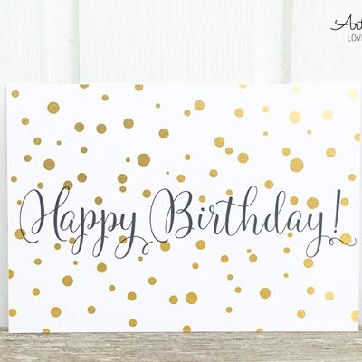 Carte postale: confettis d'anniversaire, or M