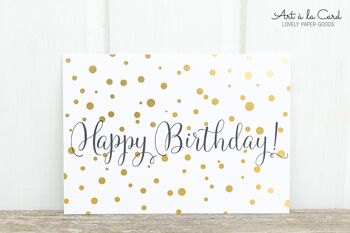 Carte postale: confettis d'anniversaire, or M