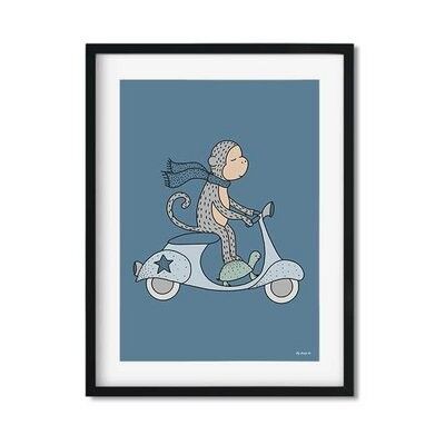 Poster aap op een scooter voor de kinderkamer