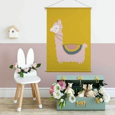 XL textile poster with ocher yellow llama