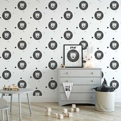 Wallpaper lion black white and gray print