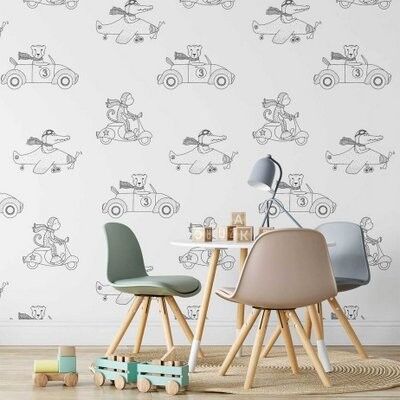 Wallpaper animals on the road black and white for the nursery