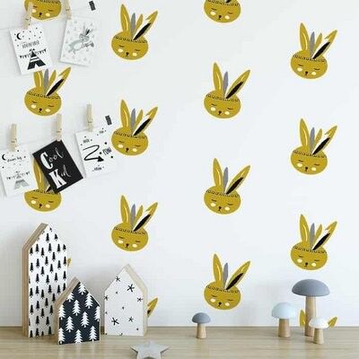 Ocher yellow bunnies wallpaper for the nursery