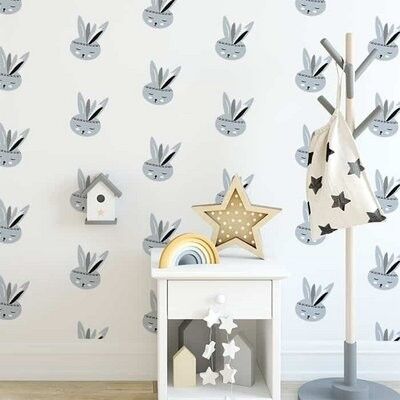 Blue bunnies wallpaper for the nursery