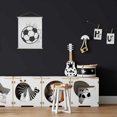 Textile poster black and white football: eat, sleep, play, practice