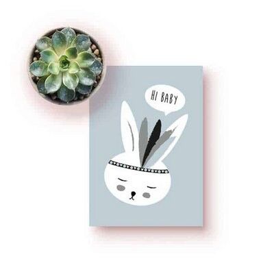 Card bunny soft blue ; Hi baby