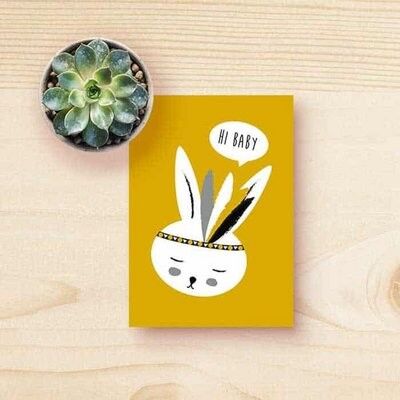 Card bunny ocher yellow ; Hi baby