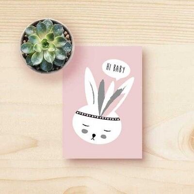 Card bunny pink ; Hi baby