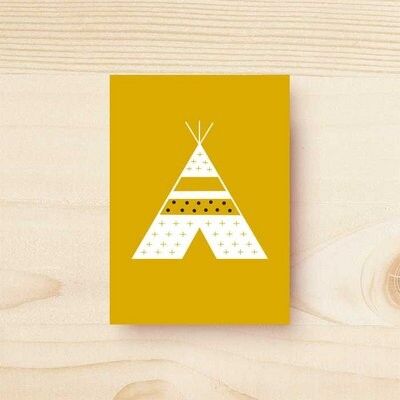 Card with teepee in ocher yellow