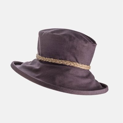 Chapeau de soleil en lin compressible avec tresse de ficelle - Aubergine